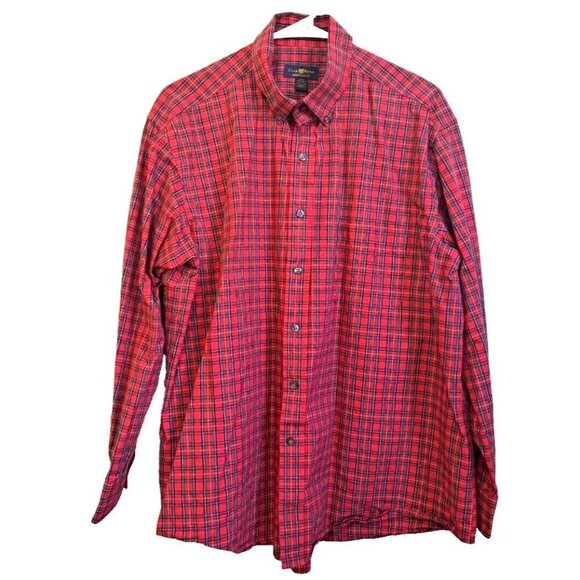 Club Room Men's 17.5 Regular Fit 34/35 Long Sleeve Red Plaid Button Down Shirt - Picture 1 of 8